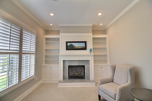 3181 Chapel Woods Cv, Germantown, TN 38139 - living area featuring a fireplace, recessed lighting, and ornamental molding