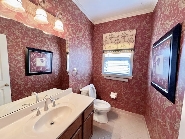 9168 Sycamore Creek Cv, Germantown, TN 38139 - bathroom featuring vanity, tile patterned flooring, and ornamental molding