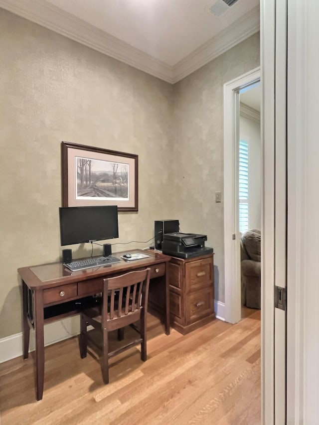 580 Hickory Lake Rd, Eads, TN 38028 - office area featuring light wood-type flooring and ornamental molding
