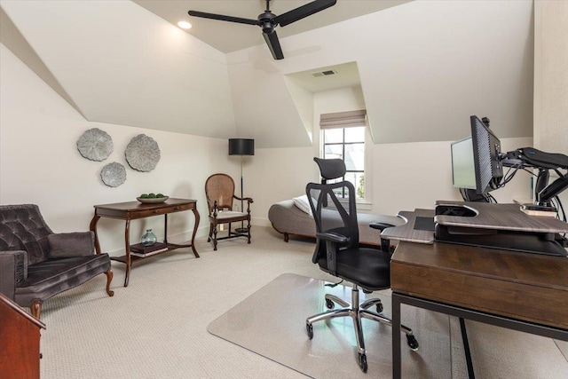 7066 Allelon Cir N, Germantown, TN 38138 - home office featuring vaulted ceiling, a ceiling fan, and carpet
