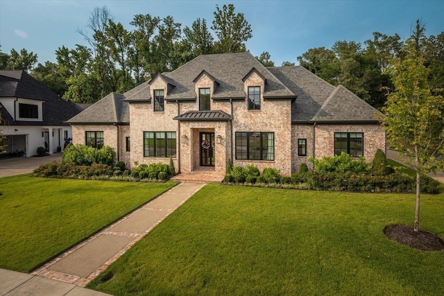 7066 Allelon Cir N, Germantown, TN 38138 - french country home with a front yard, brick siding, and roof with shingles