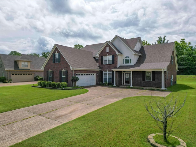 4560 Model Cv, Bartlett, TN 38002 - traditional-style home featuring brick siding, concrete driveway, a front yard, a shingled roof, and a garage