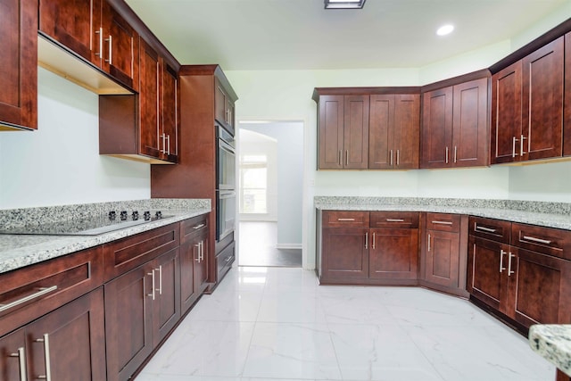 4560 Model Cv, Bartlett, TN 38002 - kitchen with light marble finish flooring, black electric stovetop, recessed lighting, stainless steel double oven, and light stone countertops