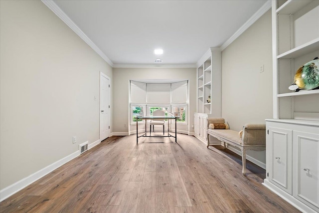 4654 Hemlock Ln, Memphis, TN 38117 - office area featuring ornamental molding, wood finished floors, and built in features