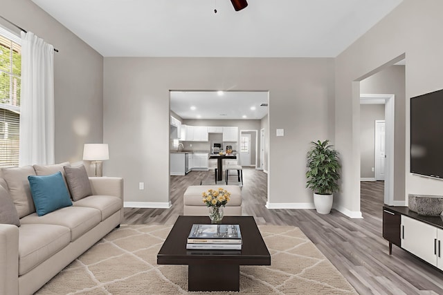 764 Garland St, Memphis, TN 38107 - living room featuring wood finished floors and ceiling fan