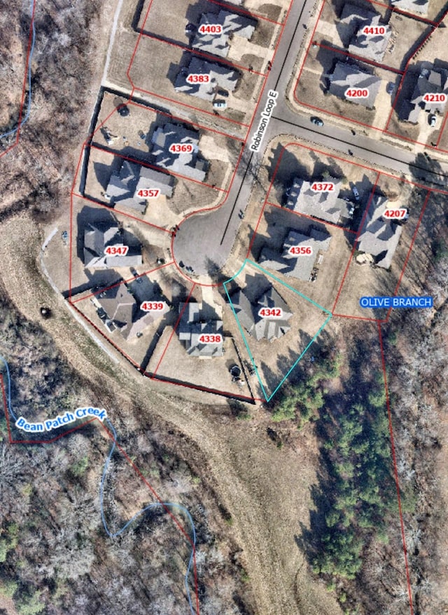4342 Robinson Loop, Olive Branch, MS 38654 - aerial overview of property's location featuring property parcel outlined