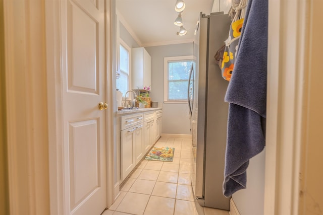 8799 Featherleigh Ln, Germantown, TN 38138 - bathroom with crown molding, tile patterned floors, and vanity