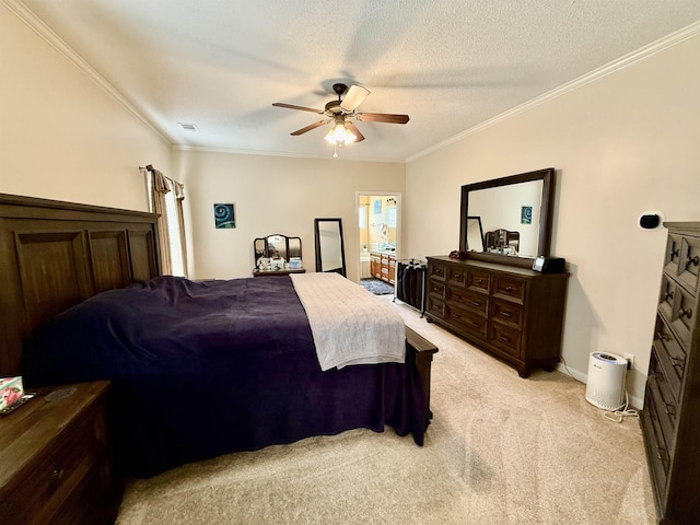 6632 W Thriveaway Cv, Bartlett, TN 38135 - bedroom with light colored carpet, ornamental molding, ceiling fan, and a textured ceiling