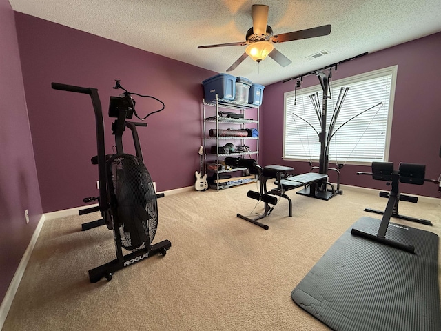 6632 W Thriveaway Cv, Bartlett, TN 38135 - exercise room featuring carpet, a ceiling fan, and a textured ceiling