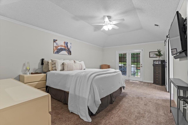 3077 Stonecrest Cir E, Lakeland, TN 38002 - carpeted bedroom with access to outside, crown molding, a raised ceiling, and ceiling fan