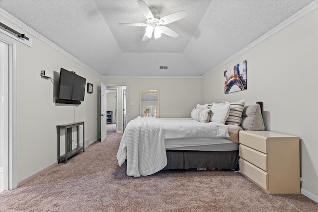 3077 Stonecrest Cir E, Lakeland, TN 38002 - bedroom with light colored carpet, a tray ceiling, ornamental molding, ceiling fan, and a textured ceiling