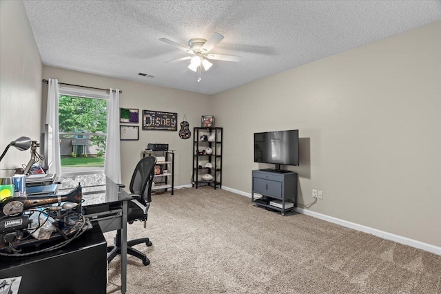 3077 Stonecrest Cir E, Lakeland, TN 38002 - carpeted home office with a ceiling fan and a textured ceiling