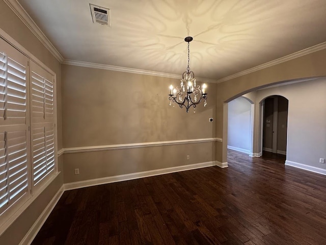 10040 Dropseed Cir, Lakeland, TN 38002 - empty room with arched walkways, wood finished floors, a chandelier, and ornamental molding