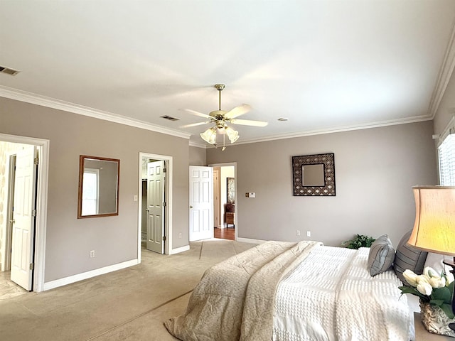 7598 Fairway Forest Dr E, Memphis, TN 38016 - bedroom with light colored carpet, ornamental molding, and ceiling fan