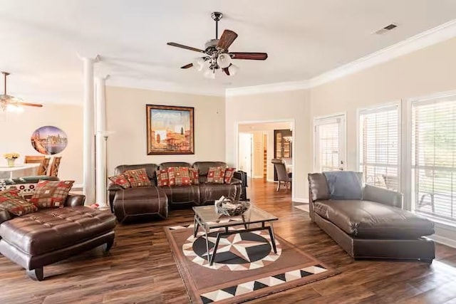 4740 Dustin Place Dr, Southaven, MS 38671 - living area with ceiling fan, ornamental molding, and wood finished floors