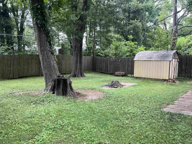 3603 Bigelow St, Memphis, TN 38127 - fenced backyard featuring an outdoor fire pit and a storage shed