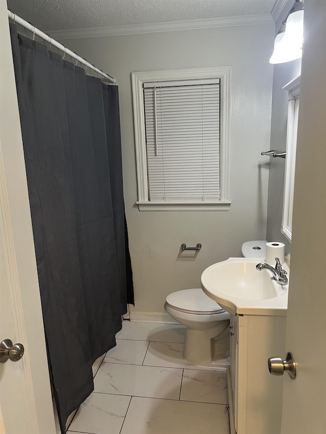 3603 Bigelow St, Memphis, TN 38127 - full bath featuring vanity, ornamental molding, marble finish flooring, and a shower with curtain