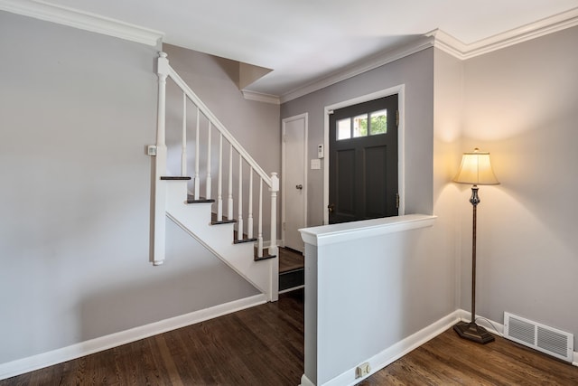 3218 Joffre Ave, Memphis, TN 38111 - foyer entrance featuring wood finished floors, crown molding, and stairs