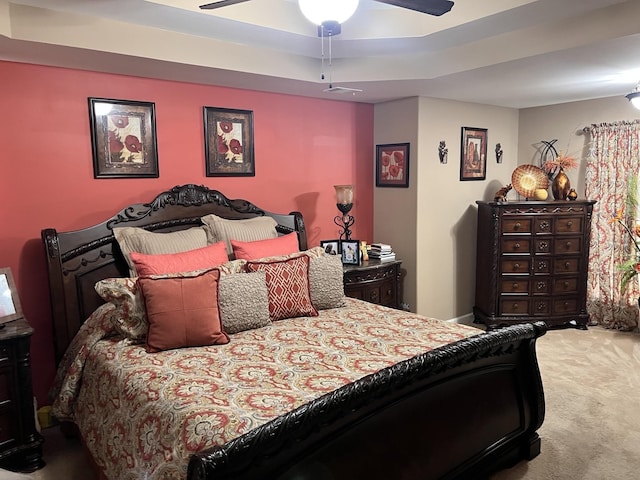5094 Foggy River Ln, Bartlett, TN 38135 - carpeted bedroom with a tray ceiling and a ceiling fan