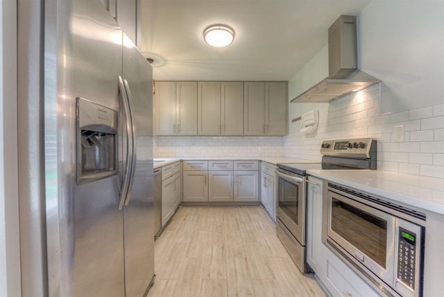 4427 Quince Rd, Memphis, TN 38117 - kitchen with stainless steel appliances, wall chimney exhaust hood, gray cabinets, and light countertops