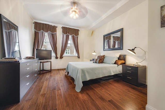 127 Madison Ave Unit 602, Memphis, TN 38103 - bedroom with crown molding, dark wood finished floors, and a ceiling fan