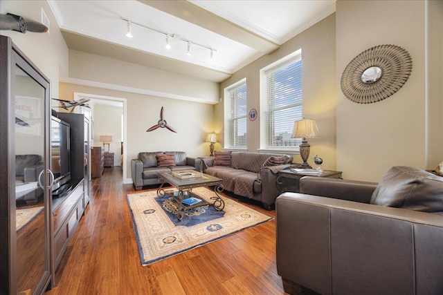 127 Madison Ave Unit 602, Memphis, TN 38103 - living area with wood finished floors, track lighting, and crown molding