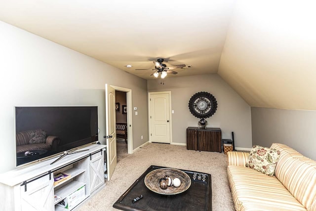 190 Links View Dr, Oakland, TN 38060 - living area featuring light colored carpet, a ceiling fan, and vaulted ceiling