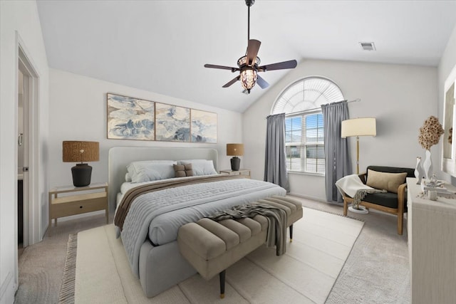 8897 Parkview Oaks Cir, Olive Branch, MS 38654 - bedroom with vaulted ceiling, light carpet, and ceiling fan