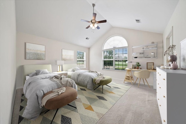 8897 Parkview Oaks Cir, Olive Branch, MS 38654 - bedroom featuring vaulted ceiling, carpet floors, a desk, and a ceiling fan