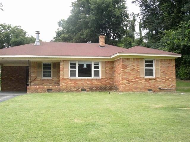 1624 Whitney Ave, Memphis, TN 38127 - single story home with crawl space, a chimney, a front lawn, and brick siding