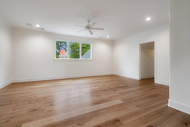 2486 E Allelon Rd E, Germantown, TN 38138 - empty room featuring crown molding, a ceiling fan, light wood-style flooring, and recessed lighting