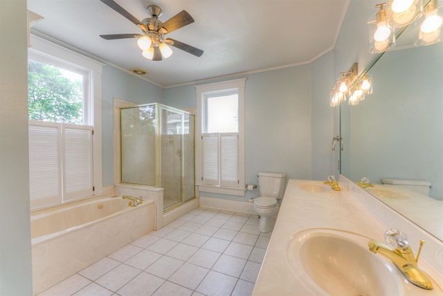 1692 Carruthers Pl, Memphis, TN 38112 - full bathroom featuring tile patterned flooring, a bath, a shower stall, double vanity, and ornamental molding