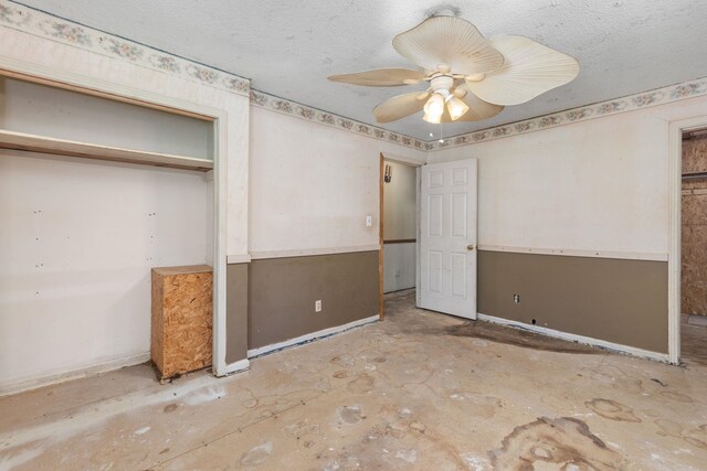 18 County Road 252nd Rd, Glen, MS 38846 - unfurnished bedroom with a closet, a textured ceiling, and ceiling fan