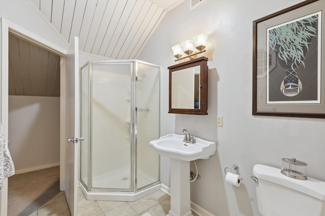 215 Belhaven St, Memphis, TN 38117 - full bath featuring vaulted ceiling, a shower stall, wood ceiling, and tile patterned flooring