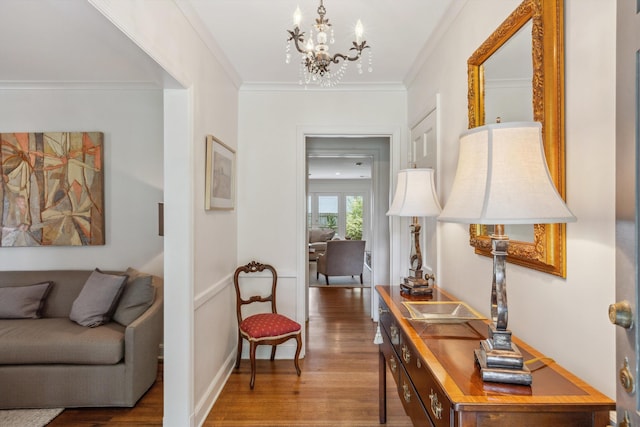 215 Belhaven St, Memphis, TN 38117 - office area with wood finished floors, a chandelier, and ornamental molding