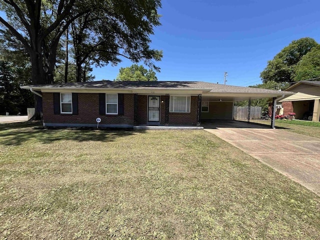 4080 Northbridge Ave, Memphis, TN 38118 - ranch-style house with brick siding, a front lawn, concrete driveway, and a carport