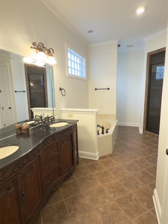3485 E Taplow Way E, Collierville, TN 38017 - full bath with crown molding, a garden tub, double vanity, and tile patterned floors