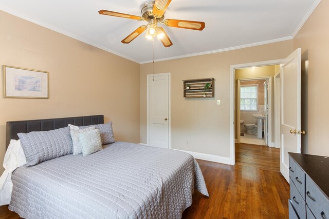 3541 Aurora Cir, Memphis, TN 38111 - bedroom featuring dark wood finished floors, crown molding, and ceiling fan