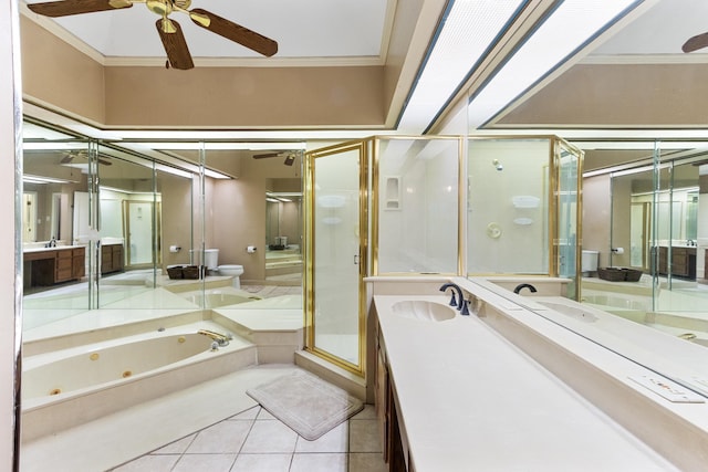 3541 Aurora Cir, Memphis, TN 38111 - bathroom with ceiling fan, a stall shower, vanity, and ornamental molding