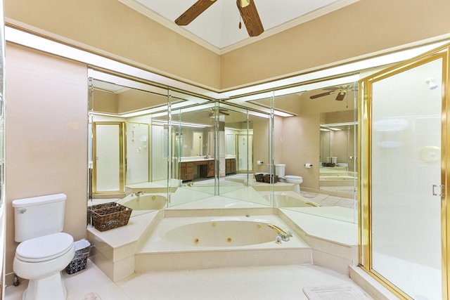 3541 Aurora Cir, Memphis, TN 38111 - full bathroom with ceiling fan, a shower stall, a tub with jets, and crown molding