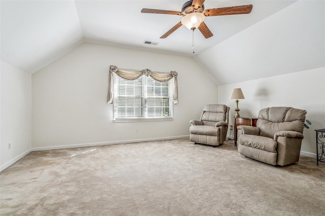 2108 Prestwick Dr, Germantown, TN 38139 - living area with vaulted ceiling, carpet flooring, and a ceiling fan