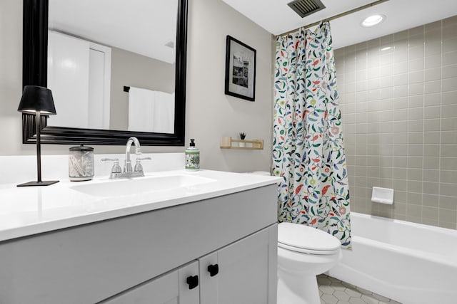 200 Wagner Pl Unit 804, Memphis, TN 38103 - full bathroom featuring vanity, shower / bathtub combination with curtain, recessed lighting, and tile patterned flooring
