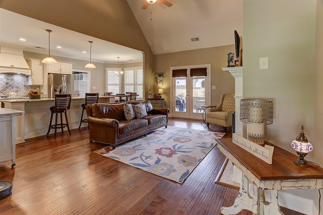 280 Cotton Trail Dr, Rossville, TN 38066 - living area with a ceiling fan, wood finished floors, recessed lighting, and high vaulted ceiling