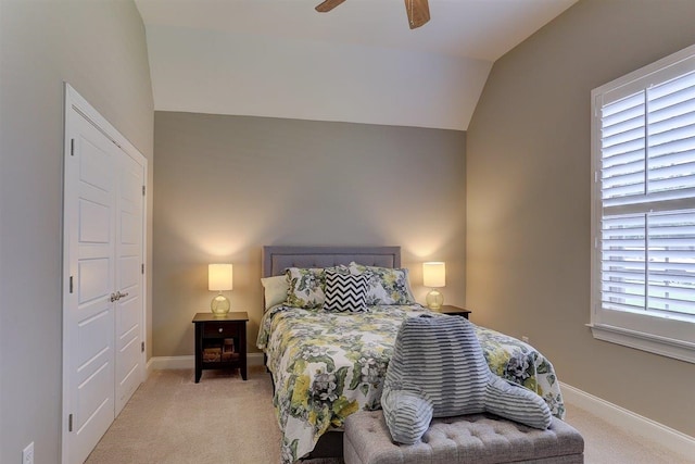 280 Cotton Trail Dr, Rossville, TN 38066 - bedroom featuring light carpet, lofted ceiling, and a ceiling fan