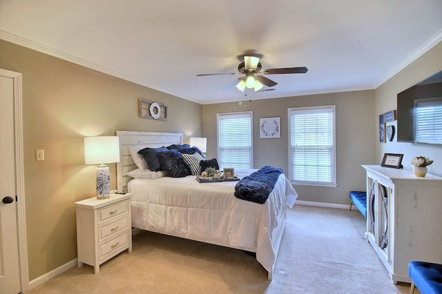 774 Wellington Way Cv, Collierville, TN 38017 - bedroom with crown molding, light carpet, and ceiling fan