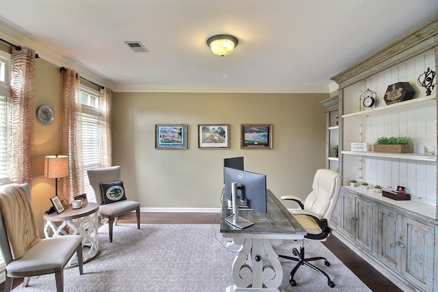 774 Wellington Way Cv, Collierville, TN 38017 - home office with ornamental molding and dark wood-style flooring