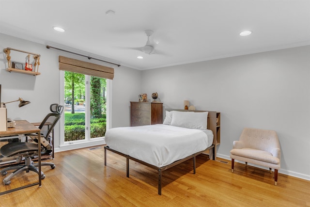 2004 Kirby Rd, Memphis, TN 38119 - bedroom featuring light wood-style flooring, an office area, recessed lighting, ornamental molding, and ceiling fan