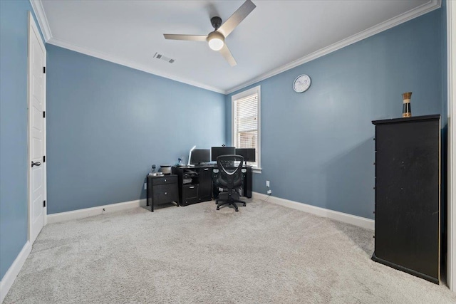 4741 Carousel Ln, Collierville, TN 38017 - office space featuring ornamental molding, ceiling fan, and carpet