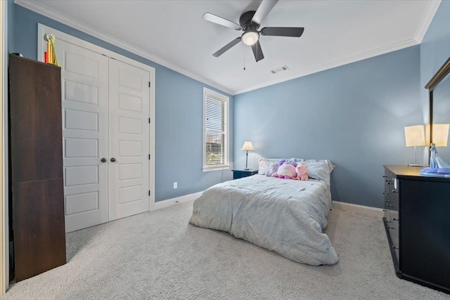 4741 Carousel Ln, Collierville, TN 38017 - carpeted bedroom featuring crown molding, a closet, and ceiling fan