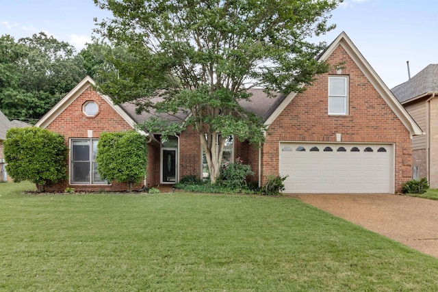 1487 Far Dr, Cordova, TN 38016 - traditional-style house featuring concrete driveway, a front yard, brick siding, and an attached garage